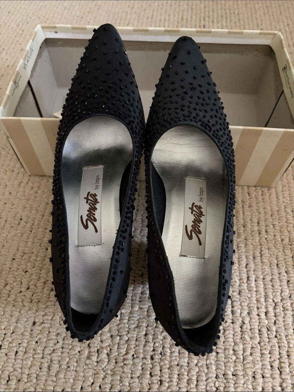 Impo Black Studded Pointed Toe Heels